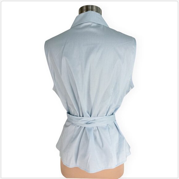 Brooks Brothers Baby Light Blue Stretch Cotton Wrap Style Sleeveless Top 16 - Picture 2 of 3